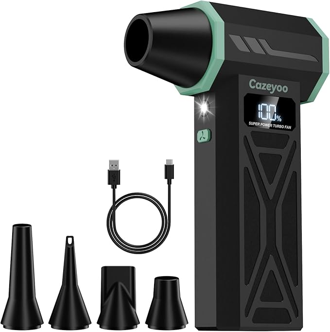 Compressed Air Duster - 150000 RPM Electric Air Duster with Brushless Motor, LCD Display, LED Light, 4 Speed Adjustable Cordless Blower - Rechargeable Air Duster for Equipment, Car, Outdoors and Home