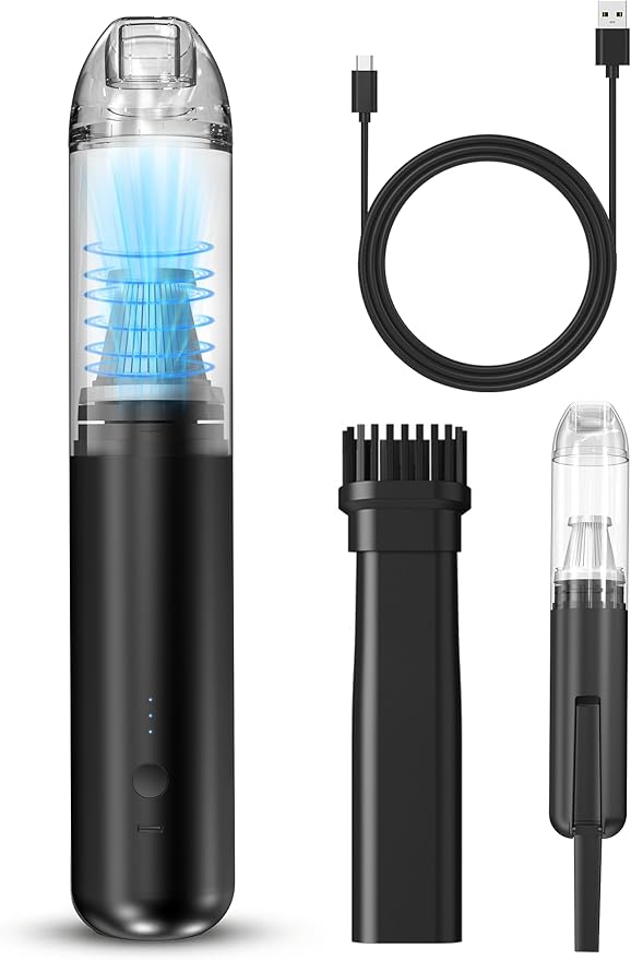 QQT Portable Cordless Handheld Vacuum Cleaner,8000/10000Pa Strong Suction,4-in-1 Mini Vacuum with 2 Modes,Practical and Detachable Nozzles,Lightweight for Home,Office, Car,Pet Hair Cleaning,Black