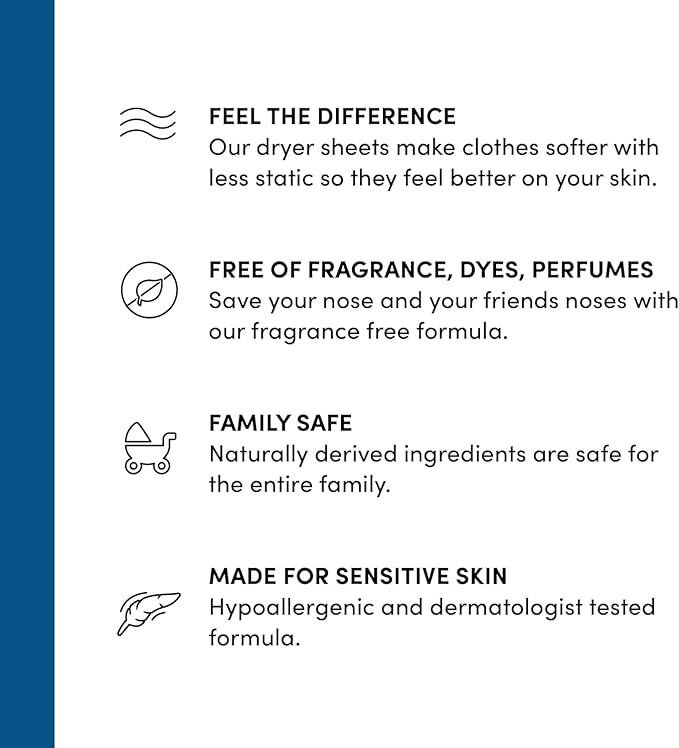 Clean Revolution Natural Fabric Softener Dryer Sheets, 80 Sheets, 160 Loads, Fragrance Free For Sensitive Skin, Made in the USA