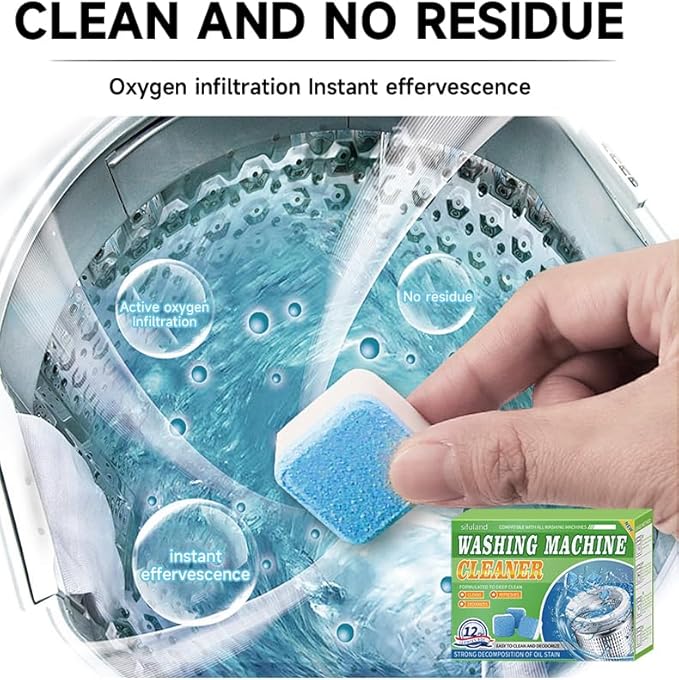 Washing Machine Cleaner Tablets 12 Pack - Deep Cleaning Tablets for HE Front & Top Load Washers, Septic Safe, Eco-Friendly, Removes Residue & Odors