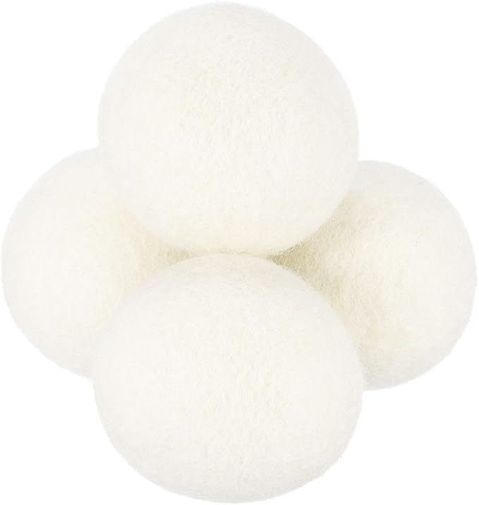 uxcell 4 Pcs Wool Dryer Balls, 2.4 Inches Wool Laundry Dryer Balls for Reducing Clothing Static and Wrinkles, White