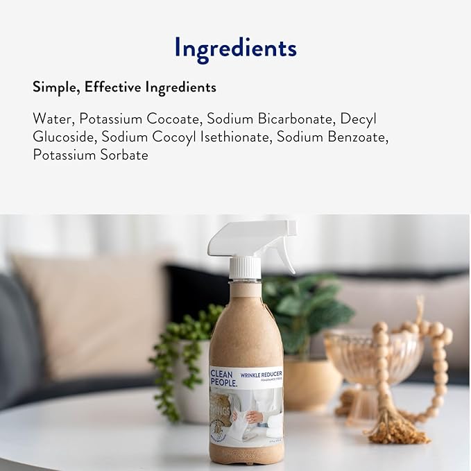 Clean People Wrinkle Reducer Spray - Clean Ingredients - Non-Toxic Formula - Removes Wrinkles, Static, and Odors - Unscented - Fabric Safe - 16oz…