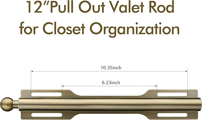 FIRJOY 12" Valet Rod for Closet Pull Out (1 Pack, Antique Brass)