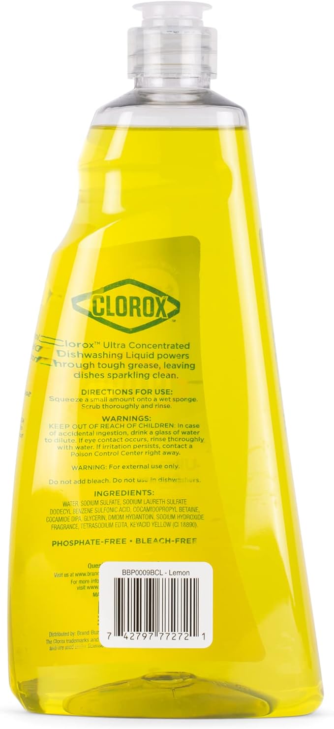 Clorox Ultra Concentrated Liquid Dish Soap with OXI, Lemon Scent - Dishwashing Detergent, Bleach-Free Formula Powers Through Grease, 26 Fl Oz