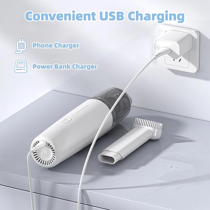 Portable Car Vacuum Cleaner, Cordless Handheld Vacuum, Lightweight Mini Vacuum for Car and Home with Washable HEPA Filter, Rechargeable