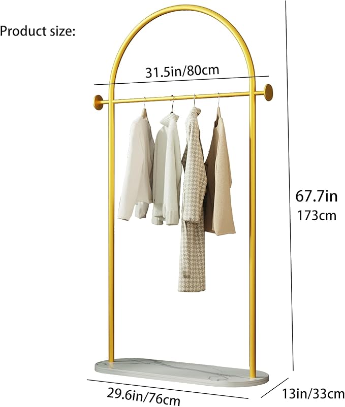 Gold Clothing Rack with Marble Base,Modern Metal Garment Rack for Bedroom,Entryway & Boutique Display,Sturdy Open Closet Clothes Rack for Hanging Clothes,Coat Rack freestanding Heavy Duty