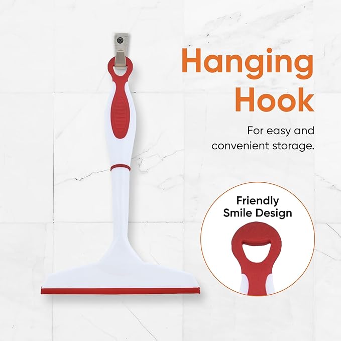 Superio Rubber Squeegee, 2 Pack, Streak Free All Purpose Window Squeegee, Comfort Grip Handle and Hanging Hook (Red, 6 Inch- 2 Pack)