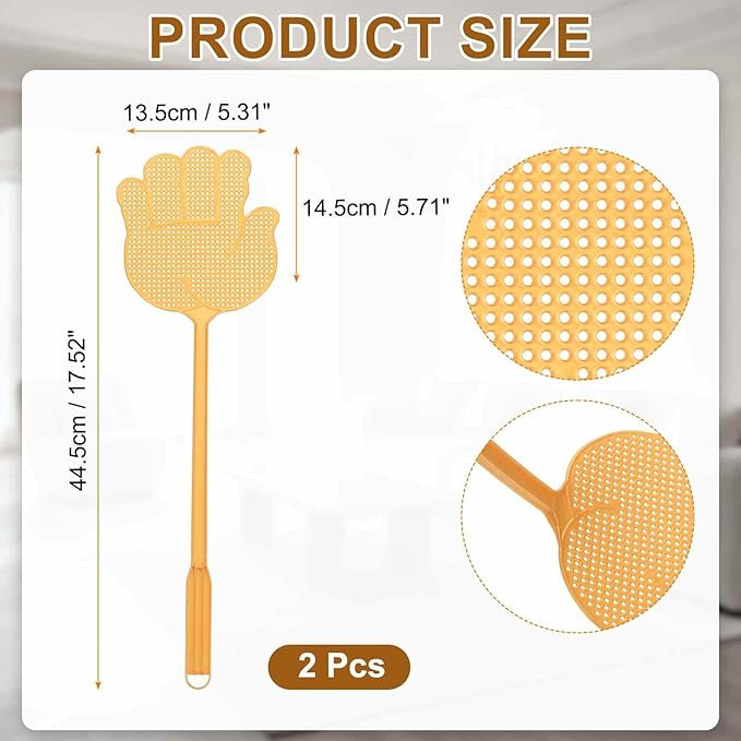 HARFINGTON 4pcs Fly Swatter 5.7"x5.3" Plastic Manual Heavy Duty Long Handle Fly Swatter for Home Indoor Outdoor, Gold