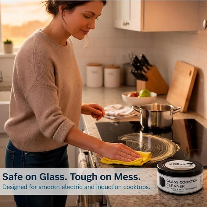 US-based supplier – OEM 12010031 Glass Cooktop Cleaner fits for Electric & Induction Bosch Thermador Cooktops – Cooktop Cleaning Cream – Removes Grease, Burnt-On Residue & Stains (3, 12 ounce)