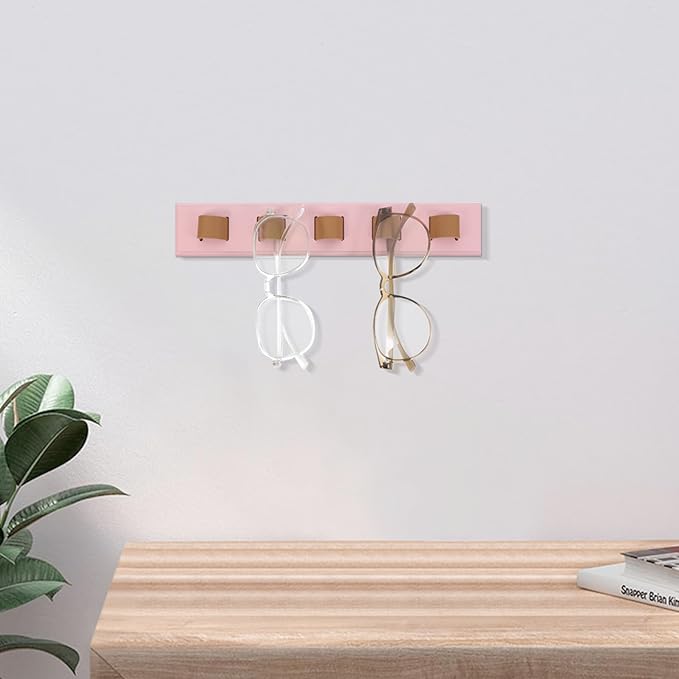 PRETYZOOM Wooden Sunglasses Display Rack Wall Mounted Eyewear Organizer with Compartments Modern Glasses Holder for Entryway Bedroom Bathroom Storage