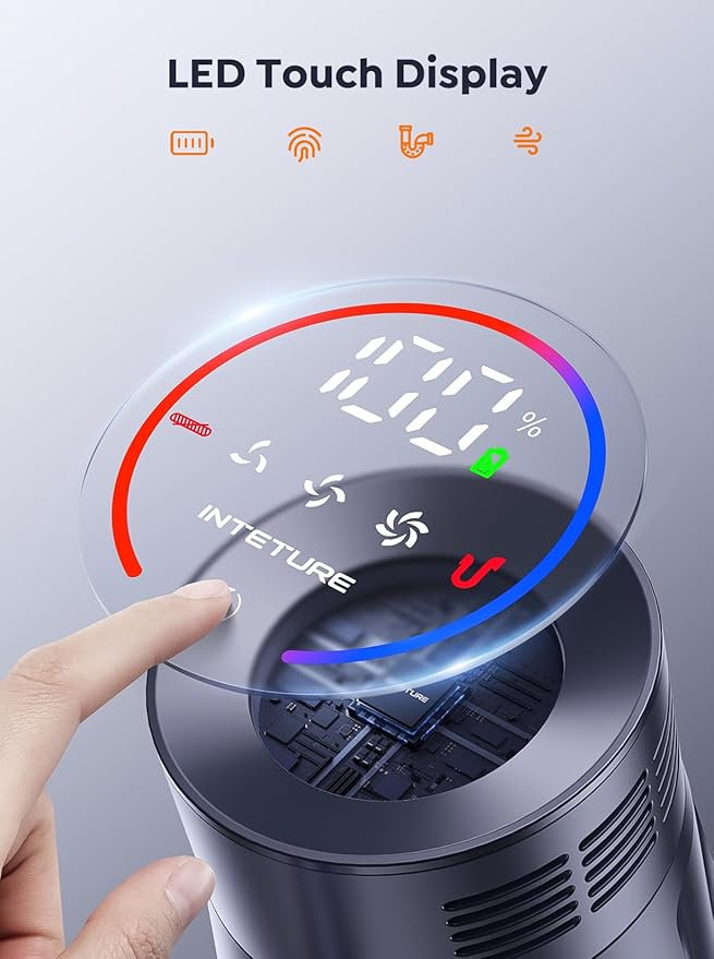 INTETURE Cordless Vacuum Cleaner, 600W 50Kpa 65Mins Vacuum Cleaners for Home, Self-Standing Stick Vacuum with Touch Screen & Wall Charging Station for Hard Floor Carpet Pet