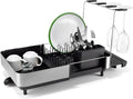Joseph Joseph Extend Steel Plus Extendable Dish Rack Steel, Small to Large Dish Drainer with Wine Glass Holder & Drain Spout, Black
