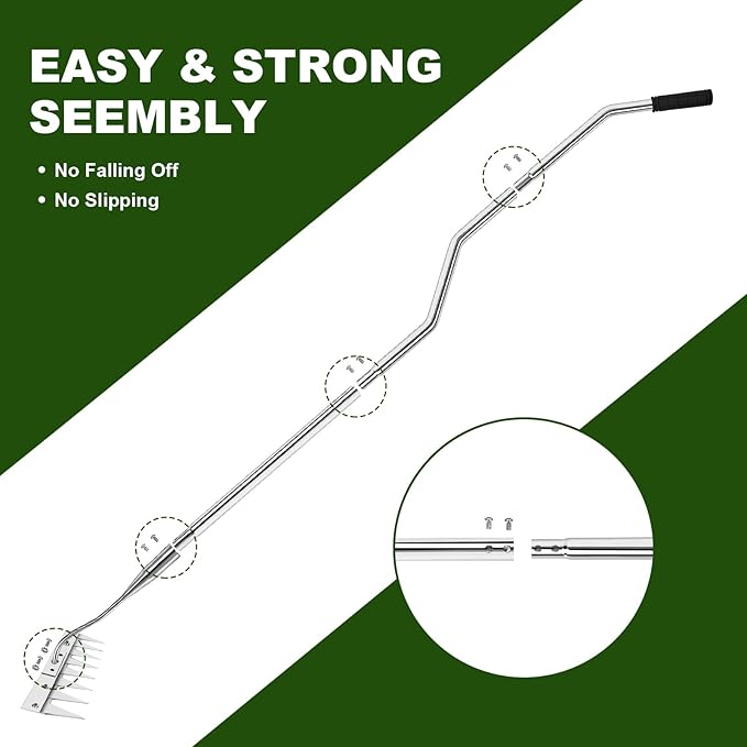 Weeding Rake w 45’’ Ergonomic Curved Handle, 2026 Upgraded 8 Teeth Stainless Steel Weed Puller Tool w Weeding Blade, Cultivator Rake Gardening Tools for Yard, Flower Beds & Loosening Soil