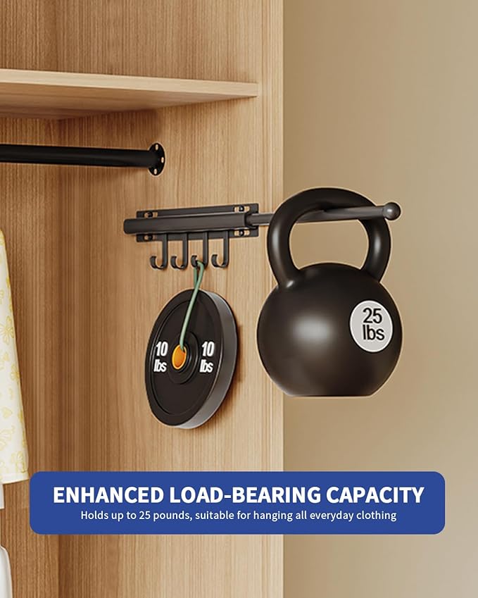 BaiNong 12" Valet Rod for Closet Pull Out With 4 Hooks Valet Rods for Closets (2Pack Black) Closet Valet Rod Slide Out