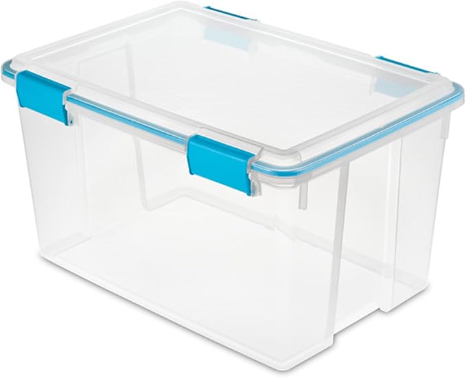 Sterilite 4-Pack Gasket Box, Weather-Resistant Storage Bins with Latching Lids, 54 Quart - Heavy-Duty Organizing Containers for Closet, Bathroom, and Office
