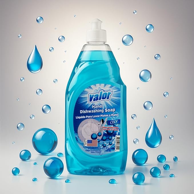 Valor Dishwashing Liquid, 25 fl oz – Dish Soap for Kitchen & Bathroom, Grease-Fighting, Gentle on Hands, Fast Rinse, Eco-Friendly Biodegradable Formula (25 fl oz (Pack of 12), Oxy Power)