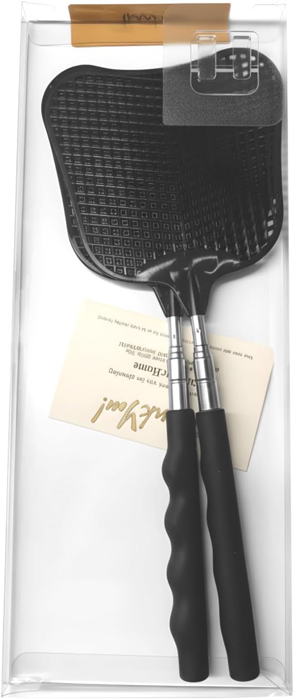 MysticHome Fly Swatter 2 Pack, Durable Heavy Duty Plastic Fly Swatters, Stainless Steel Telescopic FlySwatter for Indoors/Outdoor/Kitchen/Garden (Black+Black)