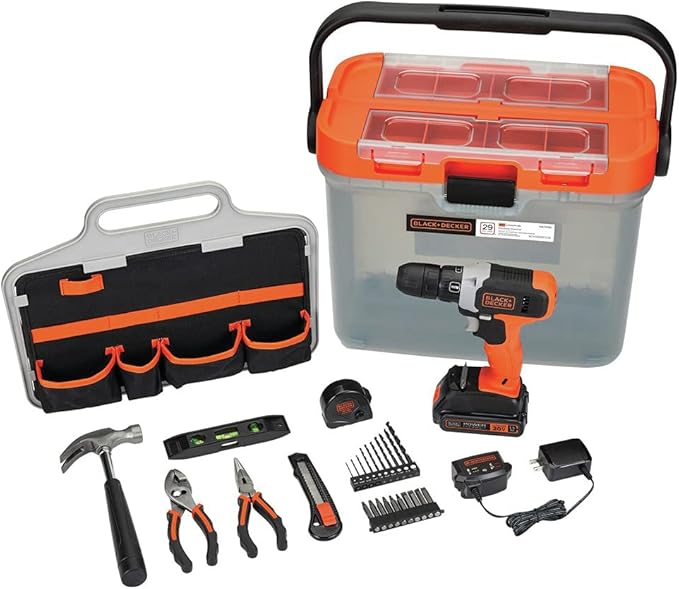 BLACK+DECKER BCKSB29C1 20V MAX* Cordless Drill with 28-Piece Home Project Kit in Translucent Tool Box