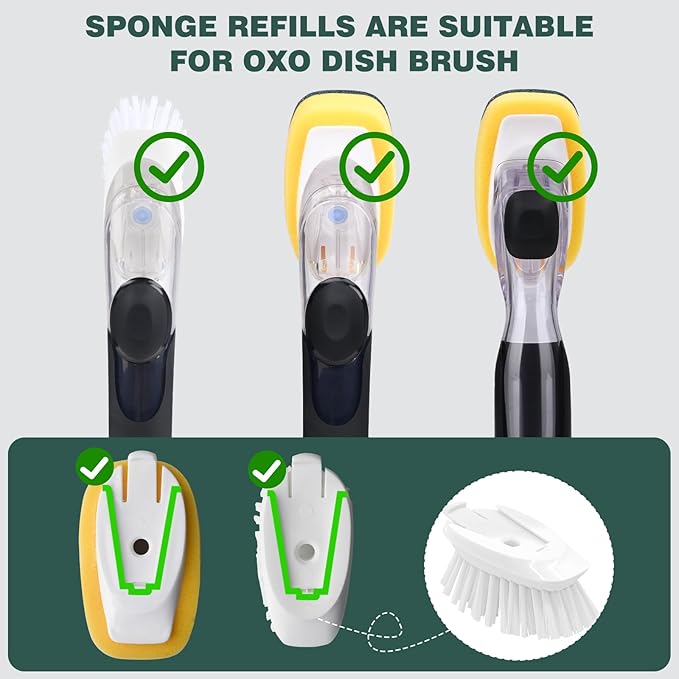 Sponge Brush Refills for OXO Dish Brush, 6 Pack Soap Dispensing Dish Refills, Scrub Replacement Head for Scrubber, Sponge Replacement Head Fits Soap Dispensing Handle