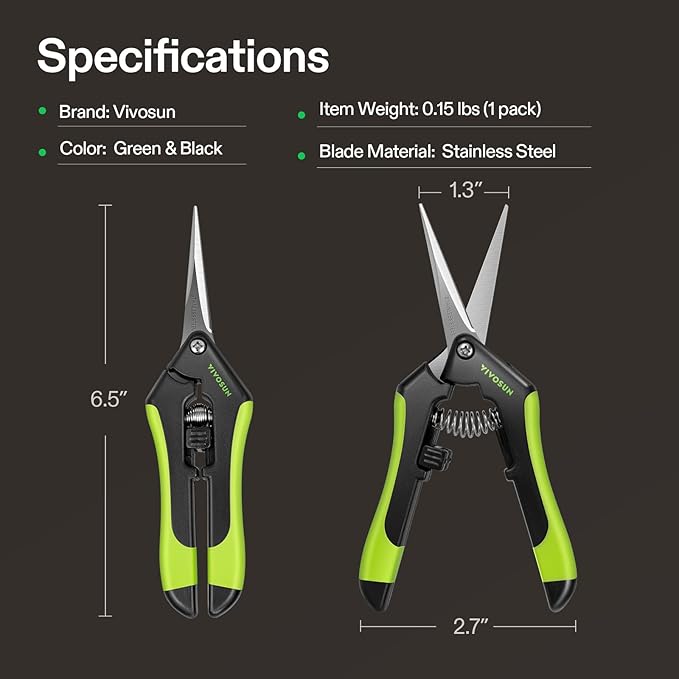 VIVOSUN Gardening Scissors, 6.5 Inch Hand Pruner Pruning Shear with Straight Stainless Steel Blades Black and Green 2-Pack