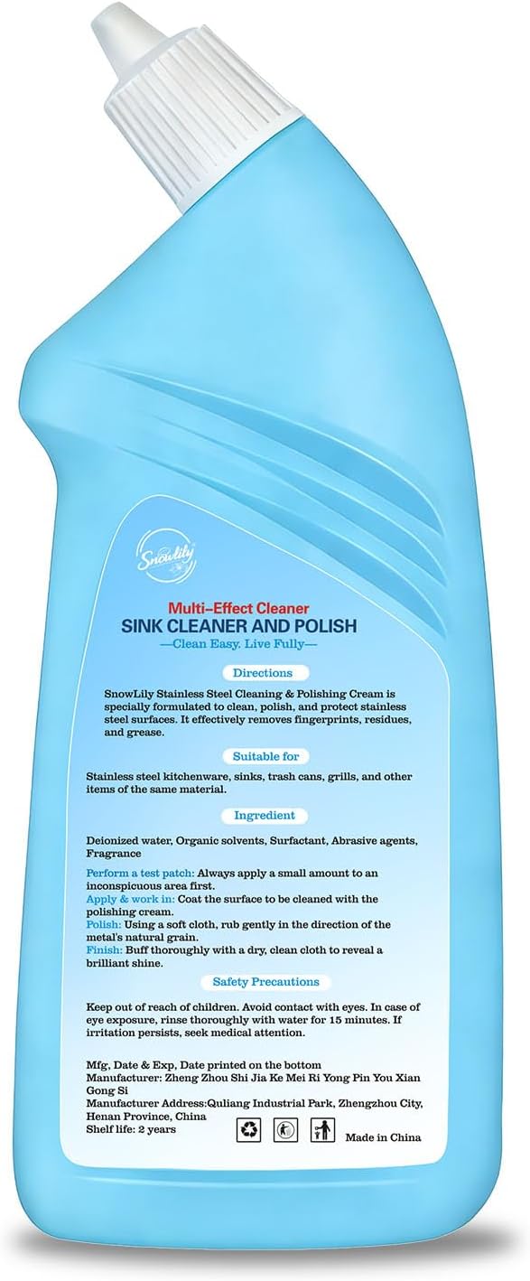 Snowlily Stainless Steel Sink Cleaner & Polish Cream – Removes Stubborn Dirt, Grease & Stains, Restores Brilliant Shine, 22 Fl Oz