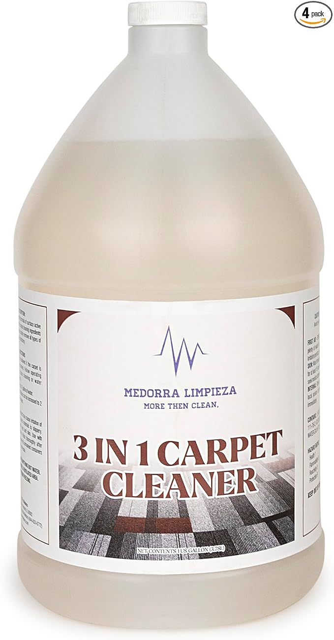 3-in-1 Carpet Cleaner, Carpet Cleaning Solution for Extraction, Pretreatment & Spot Cleaning, 1 Gallon (Case of 4)