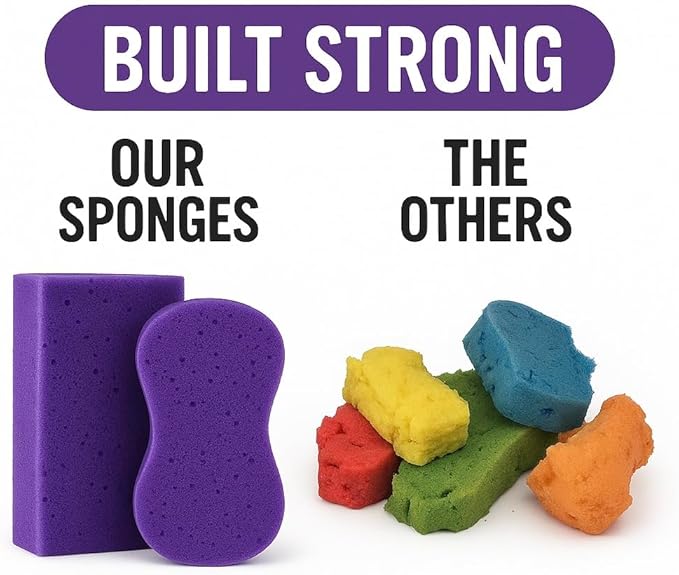 Multi-Purpose Sponges for Cleaning - Purple 4 Pack, Large Sponges for Car Washing, Tile & Grout, All Purpose Cleaning