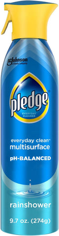 Pledge pH-Balanced Multisurface Spray, Gently Clean 101 Surfaces, Remove Dust and Messes, No Residue - Rainshower Scent, 9.7oz