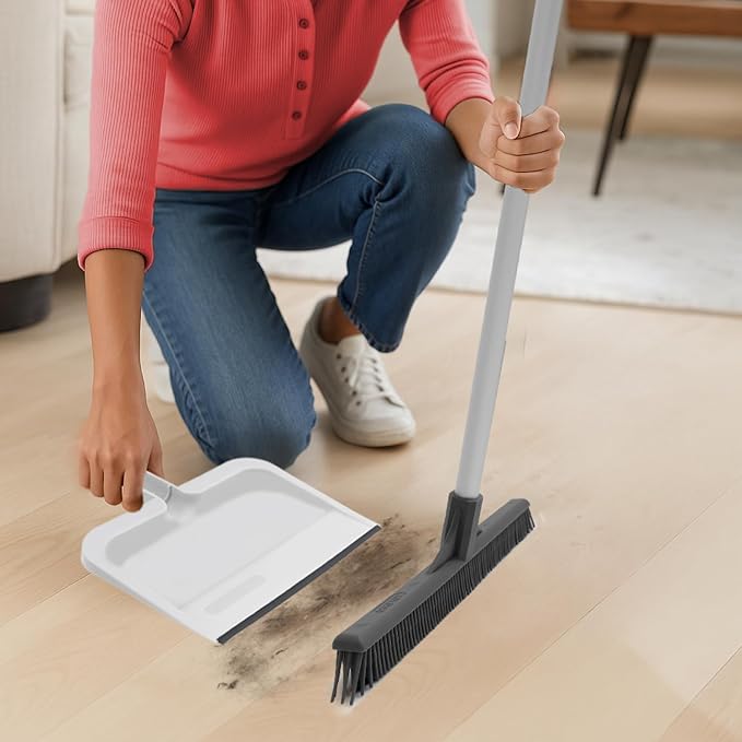 Superio Clip-On Dustpan with Rubber Lip - 10-inch Wide Durable Plastic Dust Pan with Comfort Grip Handle, White, 2-Pack