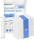 10 Jumbo Vacuum Storage Bags, Vacuum Seal Bags for Clothing, Pillows, Comforters, Blankets, Space Saver Bags with Hand Pump