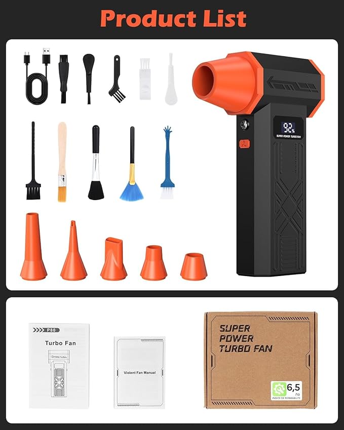 Compressed Air Duster, 120,000RPM Electric Air Duster, 4 Speeds Powerful Brushless Motor with LED Light, Rechargeable Cordless Air Blower for Computer, Keyboard, Car, Home