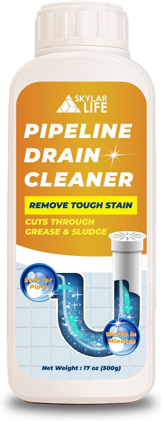 Skylarlife Concentrated Pipeline Drain Cleaner Powder, Drain Clog Remover, Remove Grease and Soap Scum Dissolver for Bathroom, Kitchen, Shower, Sink and Toilet, Safe for Pipes & Septic Systems, 17 oz