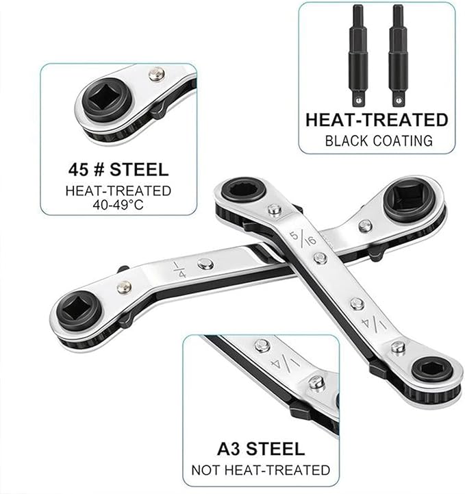Ratchet Wrench Set, Refrigeration Repair Tool, Heavy Duty Ratchet Wrench Set, for Steel and Alloy, Automotive Plumbing Industrial Use, Air Conditioning Maintenance, Home DIY Repair Tool Kit