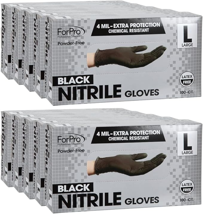 ForPro Disposable Nitrile Gloves, Chemical Resistant, Powder-Free, Latex-Free, Non-Sterile, Food Safe, 4 Mil
