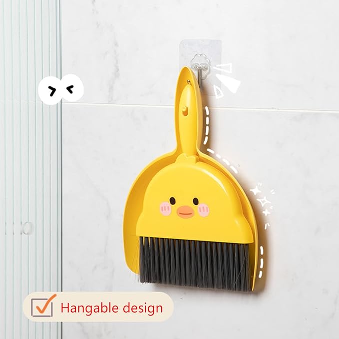 Broom Dustpan Suit Cartoon Duck Dormitory Debris Brush for Indoor Outdoor Traveling Camping Portable