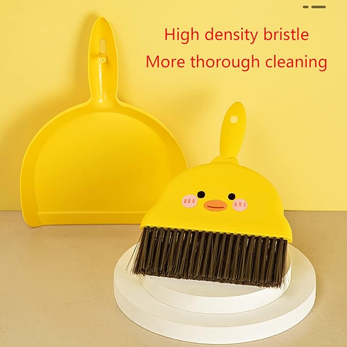 Broom Dustpan Suit Cartoon Duck Dormitory Debris Brush for Indoor Outdoor Traveling Camping Portable