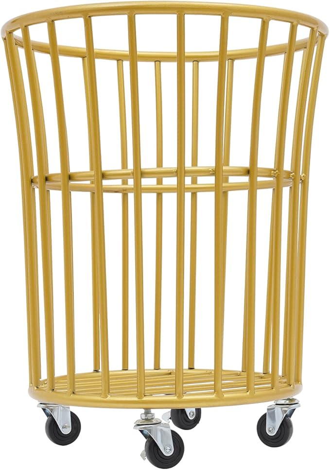 Household Storage Basket, 360° Rolling Movable Laundry Basket,Floor-Standing White Multi-layer Clothes Organizer for Kitchen,living Room and Bathroom (Metal Gold)