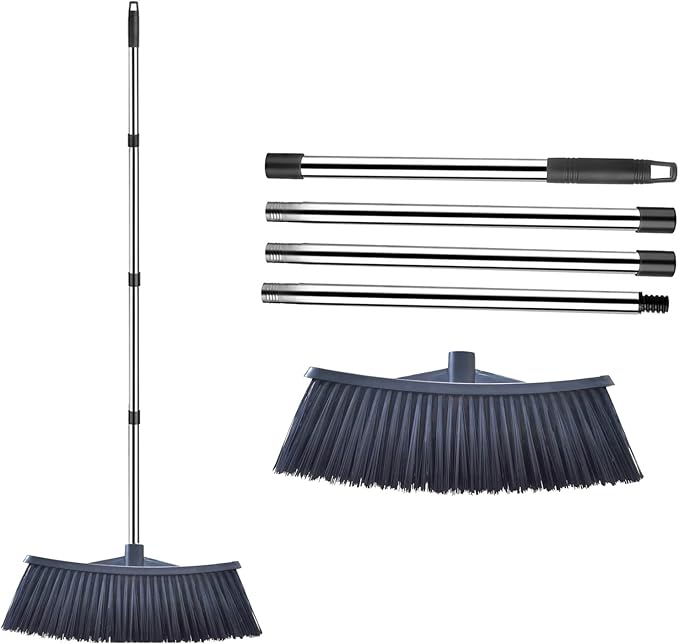 Heavy-Duty Outdoor Broom with 62-Inch Stainless Steel Handle - 14.2-Inch Wide Plastic Broom Head for Garage, Yard, Sidewalk - No Bend Sweeping, Durable & Lightweight