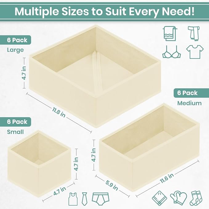 RFAQK Dresser Drawer Organizer Clothes-18 Pack Underwear Clothing Drawer Organizer for Baby, Nursery, Closet-Foldable Fabric Drawer Dividers for Bedroom, Storage Bins for Bra, Socks, Belt, Tie-Beggie