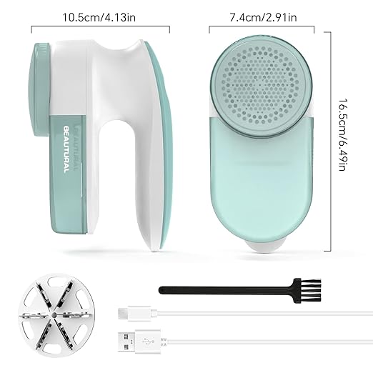 BEAUTURAL Fabric Shaver and Lint Remover, Rechargeable Sweater Defuzzer with 2 Speeds, 1 Replaceable 6-Leaf Blade, Remove Fuzz, Lint Balls, Pills, Bobbles for Clothes and Furniture