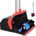 Large Upright Broom and Dustpan, Heavy Duty Dust Pan with 51" Long Handle for Indoor Outdoor Garage Kitchen Room (Black and Red)