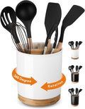 LoeJan 3 Compartment Utensil Holder, Extra Large Utensil Crock, Stable Ceramic Utensil Organizer, Cooking Tool Organizer Set for Kitchen Counter Farmhouse Decor (C-White(Grossy))