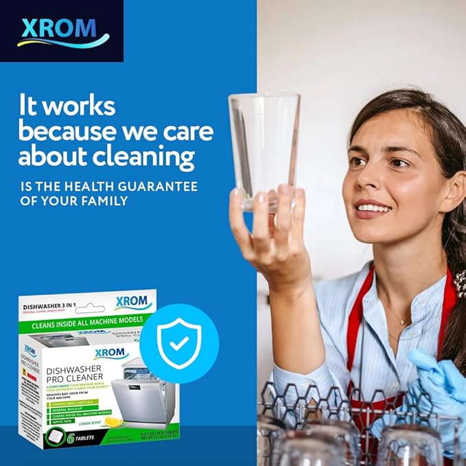 XROM Dishwasher Cleaner Tablets, Plant Based, Deep Clean And Descale, Removes Odors, Removes Hard Water Stains, Powerful Descaling, 6 Treatments (Lemon Scent)