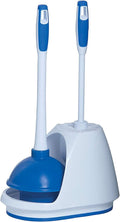 Mr. Clean Toilet Plunger and Bowl Brush Combo with Caddy, 3-Piece Heavy-Duty Plunger, Toilet Brush, and Caddy Set, White/Blue