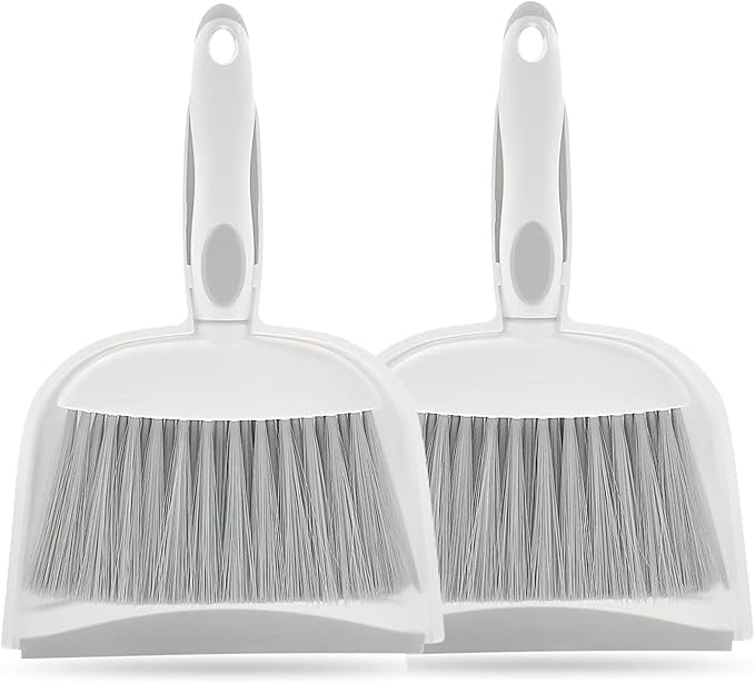 Dust pan, Mini Dustpan and Brush Set, Small Broom and Dustpan Set, Small Hand Broom and dust pan Set, Whisk Broom, Dust pan and Brush for Desk, Table, Home, Kitchen Necessities (Gray 2pcs)