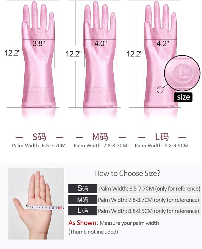 Alimat PluS 3 Pack Reusable Cleaning Gloves Latex Free, Dishwashing Gloves with Cotton Flock Liner and Embossed Palm, Waterproof Household Gloves for Laundry, Gardening (Medium)