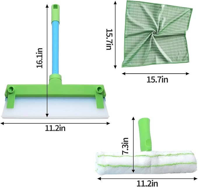 Silicone Window Squeegee Kit,Window Cleaning Kit,Recyclable Silicone Window Squeegee Kit with Washer and Microfiber Cloth(Green)
