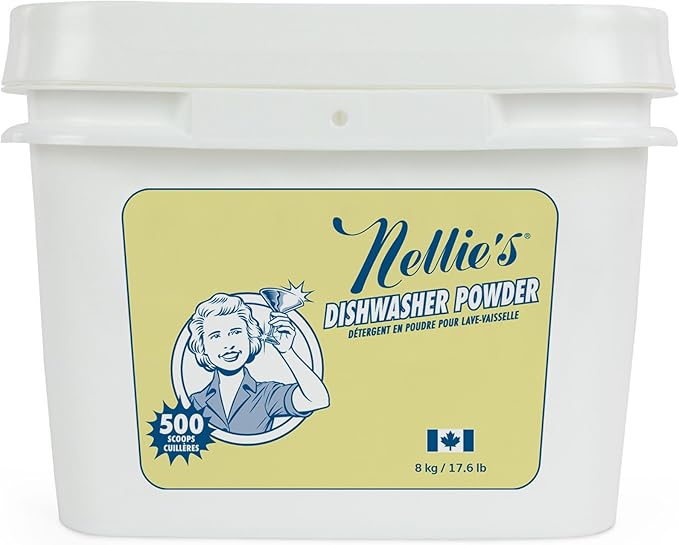 Nellie's Dishwasher Powder – 500 Scoop Bulk Bucket – Plant-Based Formula – Phosphate-Free, Septic-Safe, Tough on Food Residue – Sparkling, Streak-Free Clean – Made in Canada