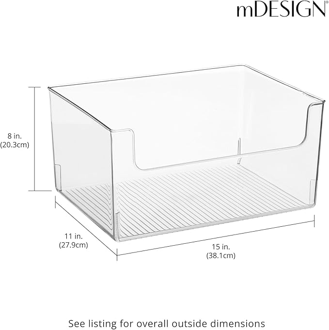 mDesign 4 Pack Clear Plastic Modern Open Front Dip Storage Organizer Bin Basket - 12x12x45 inches, 25.66L Capacity - Household Organization - Shelves, Cubby, Cabinet, Closet - Ligne Collection