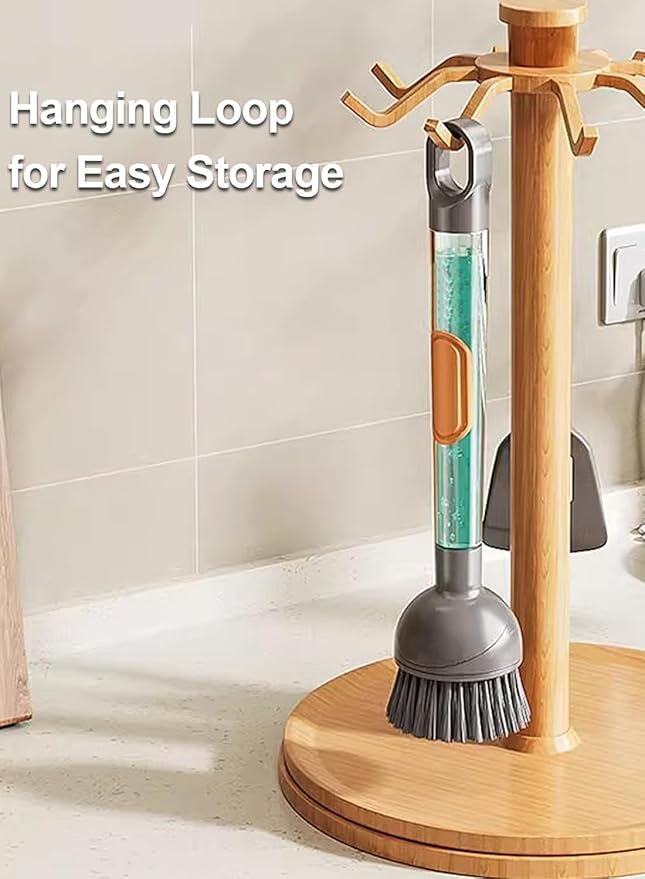 Soap Dispensing Dish Brush Storage Set with 360° Rotating Head, Kitchen Brush with 2 PCS Different Brush Heads & 3 PCS Sponges, Dish Brush Set with Handle for Dishes, Sink, Pans, Pots